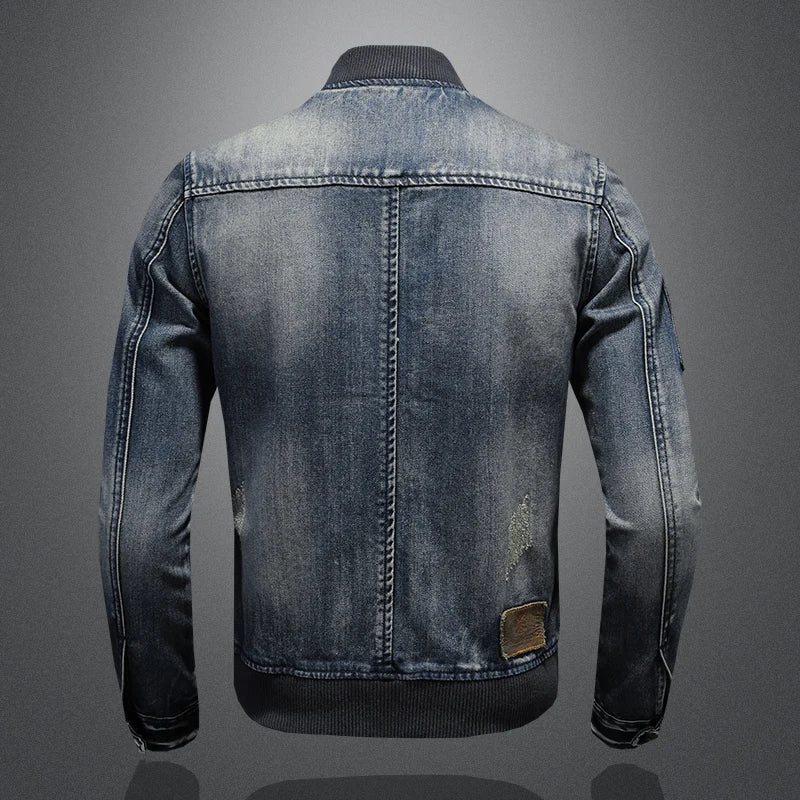 Men's High-Quality Personalized Baseball Collar Jeans Fashion Handsome Trendy Zipper Jacket