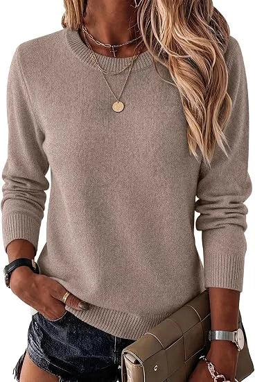 Women's Fashionable Wool Blend Sweater, Long-Sleeved with a Round Neck,