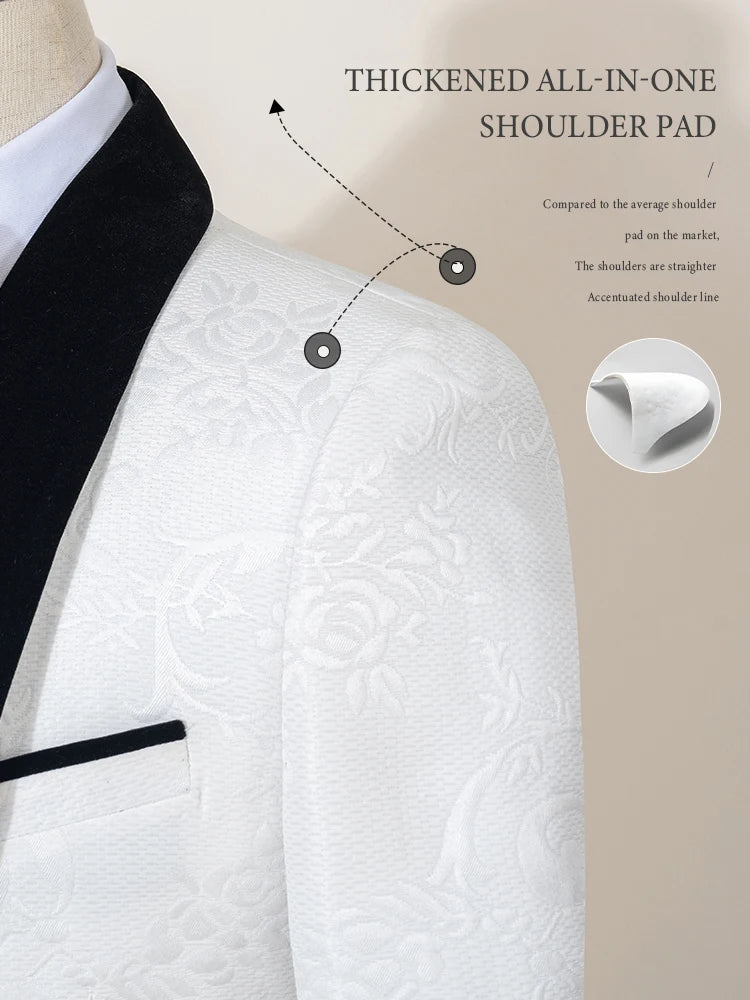 ST Cassy High Quality white party outfit for man luxury Retro carving Slim Fit Tuxedo Prom Suit Fashion Male Groom Wedding