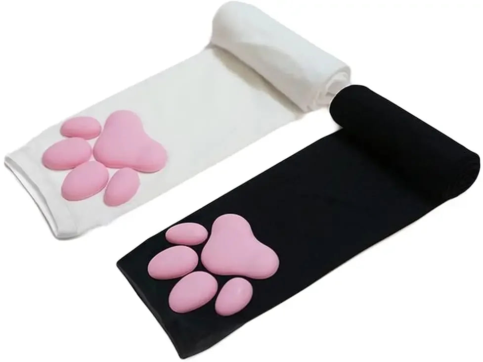 Cute Cat Paw Fingerless Gloves, Soft Stretchy with 3D Pads, UV Protection Kawaii Harajuku Anime Cosplay Accessory for Girls & Women