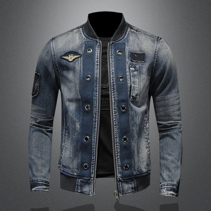 Men's High-Quality Personalized Baseball Collar Jeans Fashion Handsome Trendy Zipper Jacket