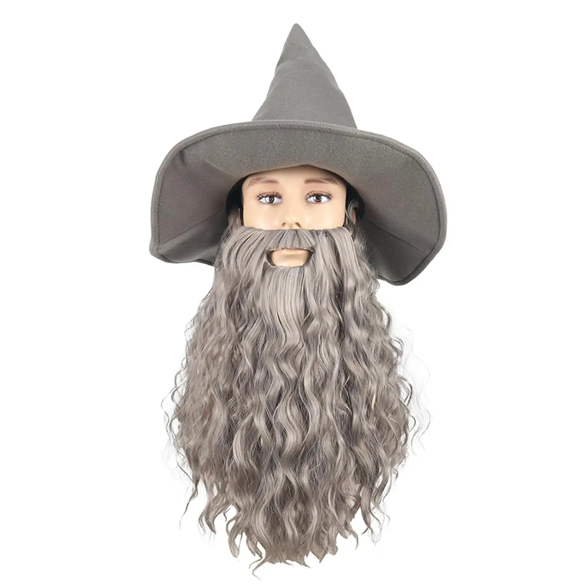 ❤2026❤ QACCF Qacf Long Curly Mens Wizard Mustache Wig Halloween Costume Cosplay Viking Fake Beard Wig (Grey)❤❤❤