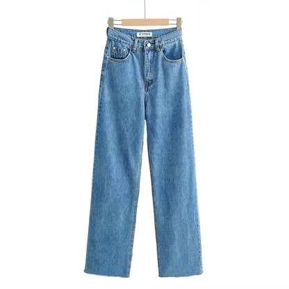 Women's High Waist Jeans 2025 Spring Fall Relaxed Straight Leg Raw Hem Floor-Length Vintage Inspired Daily Uniform