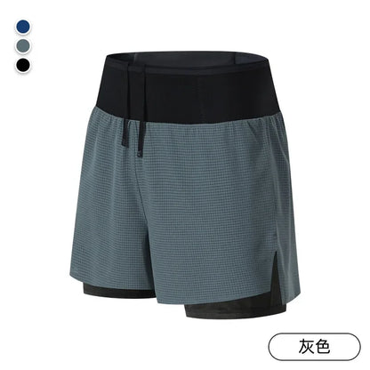 Double Deck Sports Shorts Men 2 in 1 Marathon Fitness Running Shorts Male Short Gym Man Basketball Workout Pants Multi-pocket