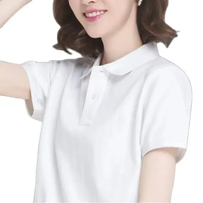 Summer solid color college style sports polo shirt new female student class uniform shirt collar short sleeved T-shirt