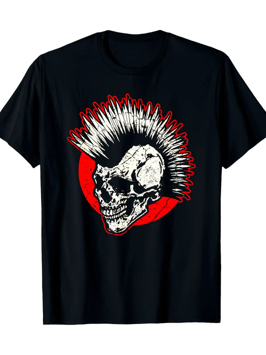Men's Punk Rock Mohawk Skull Graphic T-Shirt