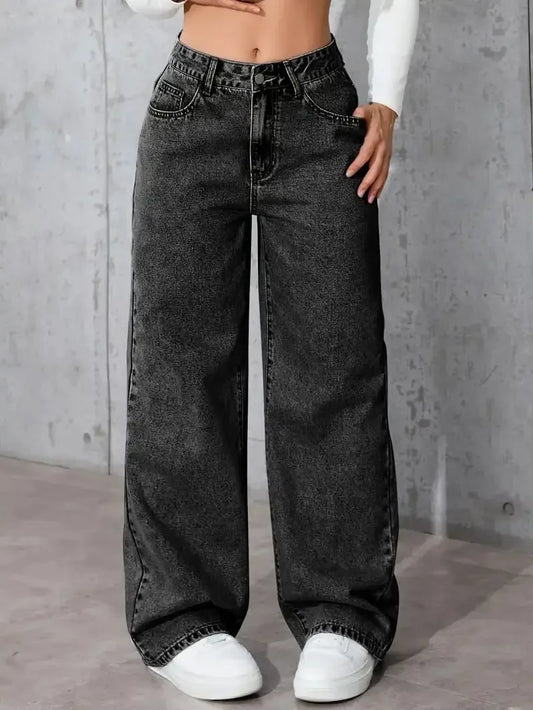 Trendy Wide Leg Distressed Straight Jeans for Women Elastic Casual Bootcut Denim Pants Bestseller Fashionable Ladies Jeans