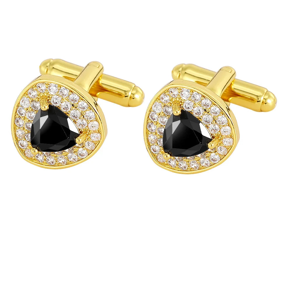 Men Luxury Vintage Metal Cufflinks Zircon Cuffs French Square Buckle Shirt Crystal Copper Cuffs