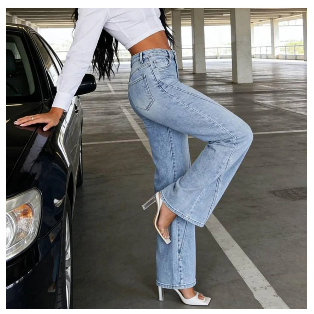 European and American Style Women's Stretch Micro-Flared Jeans Retro 90S Elegant Sweet Denim Trousers Fashion Slim-Fit Long Pant