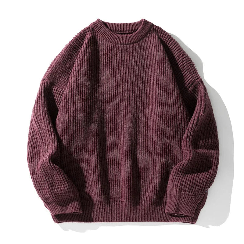 TFETTERS Brand Black Knitwear for Men Baggy 2026 Winter New Polyester Japan Sweaters Male Retro O Neck Classics Couples Clothing