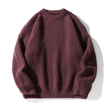 TFETTERS Brand Black Knitwear for Men Baggy 2026 Winter New Polyester Japan Sweaters Male Retro O Neck Classics Couples Clothing