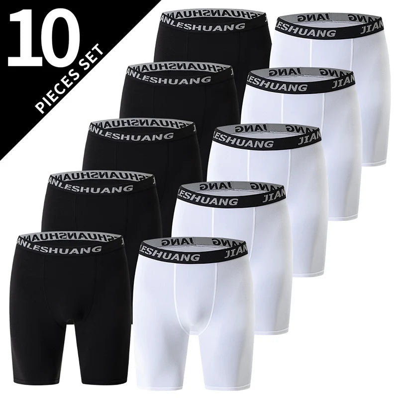 10/5 Piece Set Of Men's Solid Color Classic Long Underwear Quick Drying Youth Sports Comfortable Elastic Casual Boxer Shorts