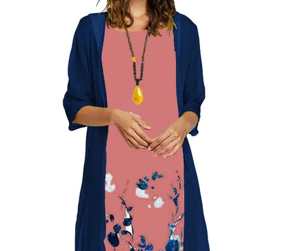 2025 autumn new EU-US cross-border fashion casual printed vest and dress 2-piece set