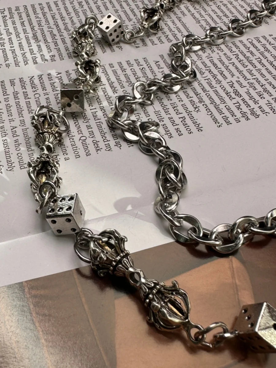 Original DIY Vajra Dice Double-Layer Silvery Chain Pants Fashionable Men And Women Luxury Accessories Y2K Style Punk Hip-Hop