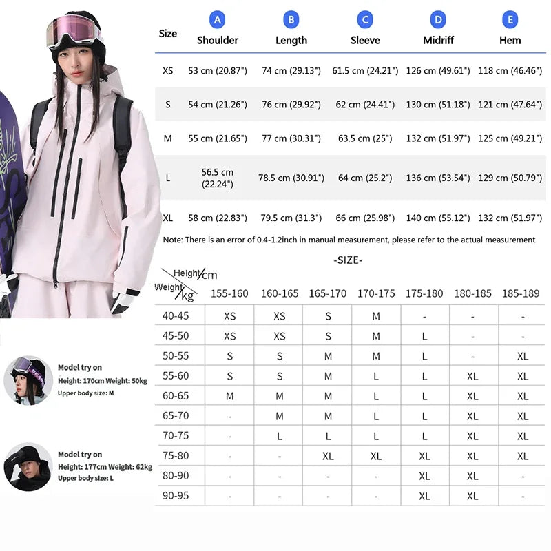2026 New Women Skiing Jackets Loose Zipper Hooded Windproof Breathable Waterproof Ski Tops Outdoor Men Sports Snowboarding Coats