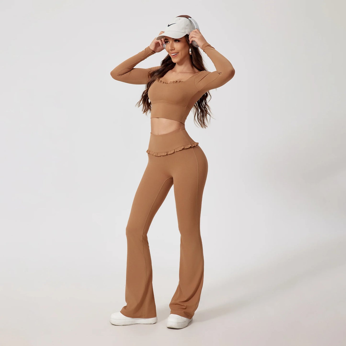New Summer 2Pcs Women Gym Yoga Female Outfit Outdoor Sports Quick-Dry Long-Sleeved Shirt Set Woman Two-Piece Suit Sportswear