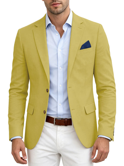 Men's Linen Blend Blazer Notched Lapel Two Button Breathable Suit Jacket For Business Casual Wedding Daily Wear