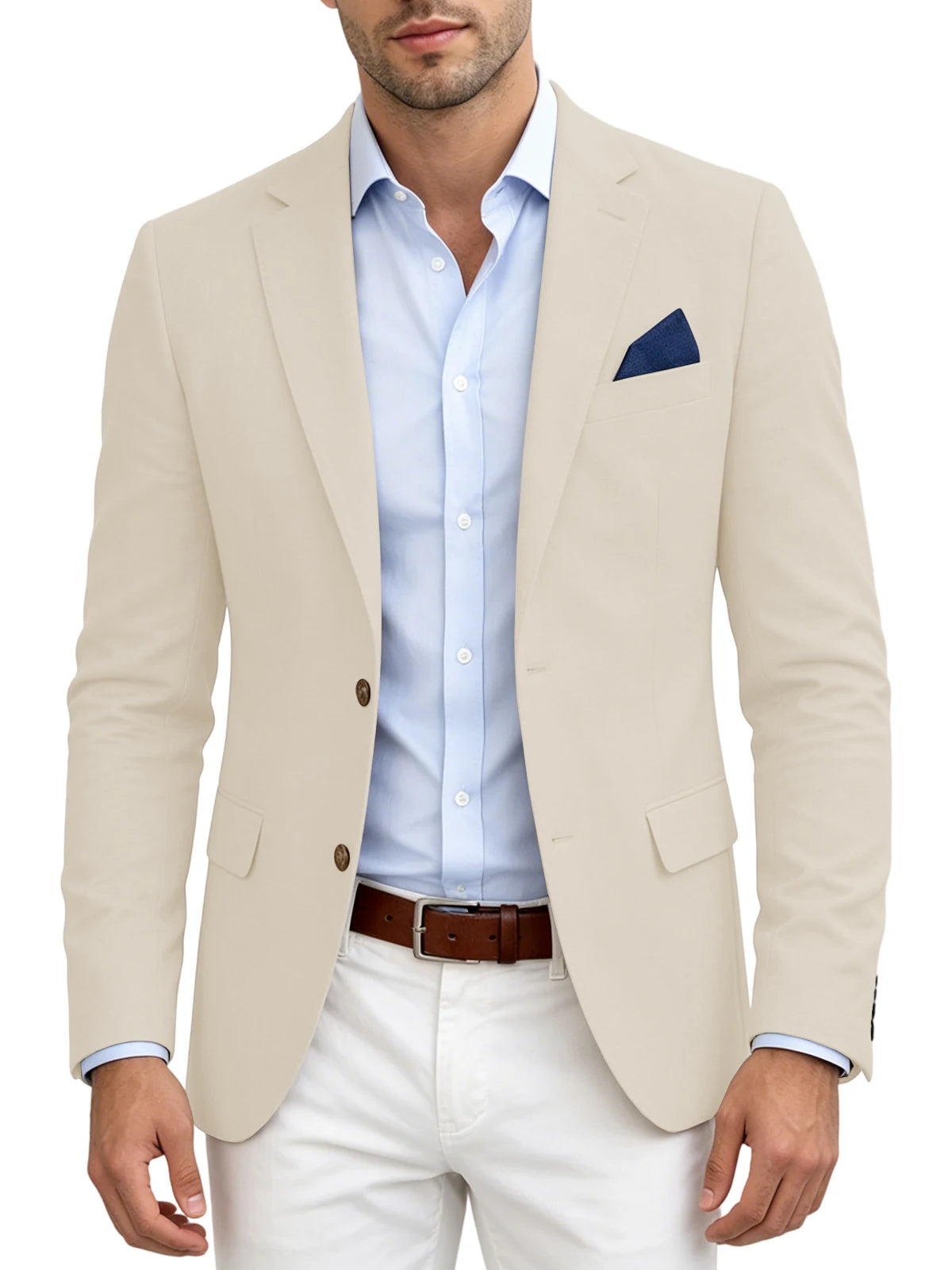 Men's Linen Blend Blazer Notched Lapel Two Button Breathable Suit Jacket For Business Casual Wedding Daily Wear