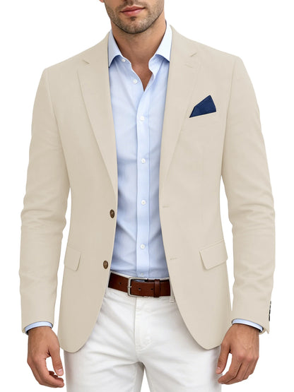 Men's Linen Blend Blazer Notched Lapel Two Button Breathable Suit Jacket For Business Casual Wedding Daily Wear