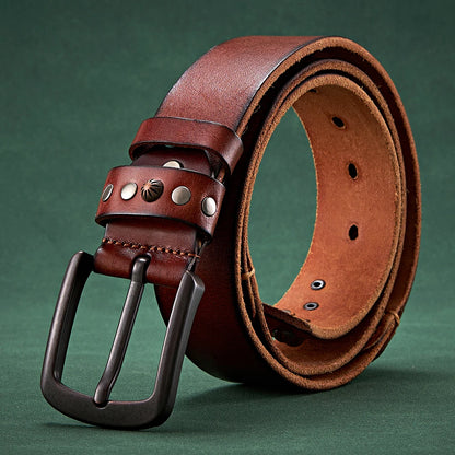 3.8CM Real Cowskin Genuine Leather Belt Retro Skull Punk Rivet Belt For Man Cowboy Male Designer Exclusive Strap For Jeans