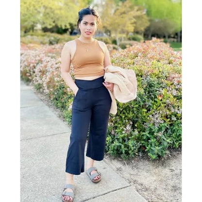 G4Free Capri Pants for Women Wide Leg Yoga Dress Capris with Pockets Cross Loose Casual Work Crop Pants