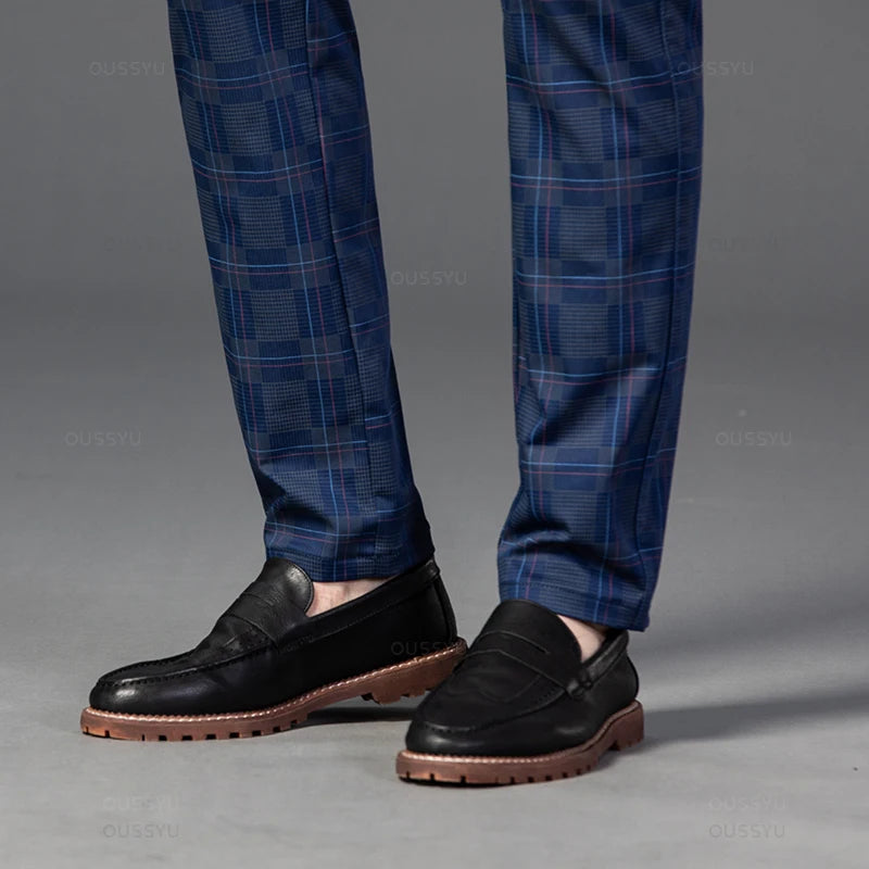 2024 New Men's Casual Plaid Pants Business Casual Slim Fit Black Blue Red Khaki Classic Style Trousers Male Brand Luxury Clothes