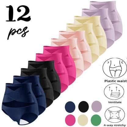 4pcs High Waisted Women's Panties Breathable Tummy Control Shapewear Mesh Cross Tummy Cinching Ice Silk No Trace Triangle Panties Tummy Tuck Shape
