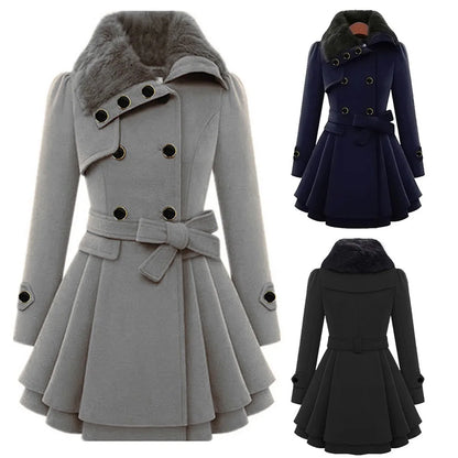 Women Vintage Woolen Windbreaker Warm Button Up Asymmetrical Hem Fleece Lapel Suit Jackets Ladies Blends Anoraks Winter Clothes
