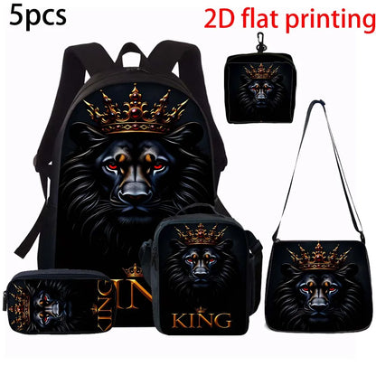 1/2/3/4/5pcs Lion King Pattern Backpack Set - Large-Capacity Casual Backpack with Matching Clutch & Tote Bag for Daily Use