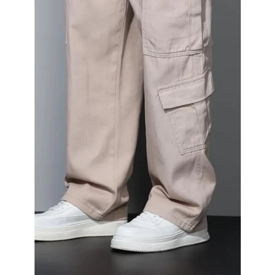 Baggy Denim Cargo Pants for Men with Pockets Mid Weight Wide Leg Hip Hop Skater Jeans Streetwear