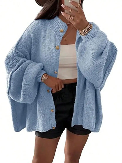 Womens Oversized Loose Fall Sweater Cardigans Long Lantern Sleeve Button Down Chunky Knit Coats
