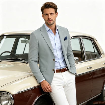 Men's Linen Blend Blazer Notched Lapel Two Button Breathable Suit Jacket For Business Casual Wedding Daily Wear
