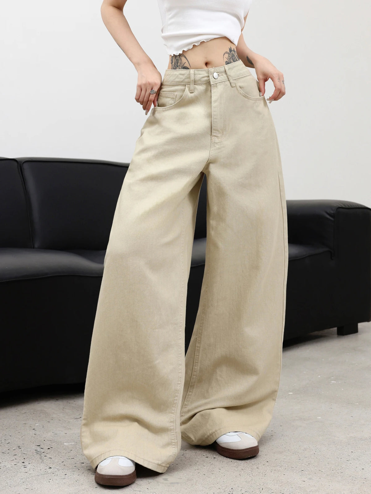Women's Basic Simple Versatile Solid Color Wide-Leg Jeans, Comfortable And Breathable, Perfect For Street Outings And Travel