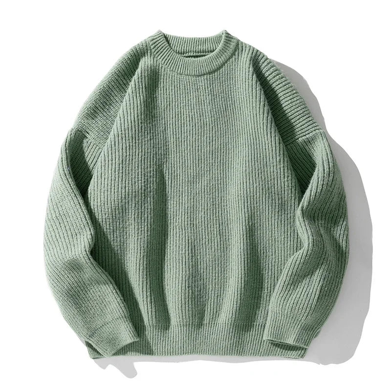 TFETTERS Brand Black Knitwear for Men Baggy 2026 Winter New Polyester Japan Sweaters Male Retro O Neck Classics Couples Clothing