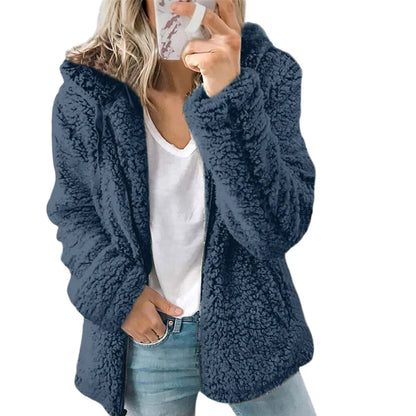 2024 New Women's Hooded Tweed Velvet Autumn and Winter Tops Jacket