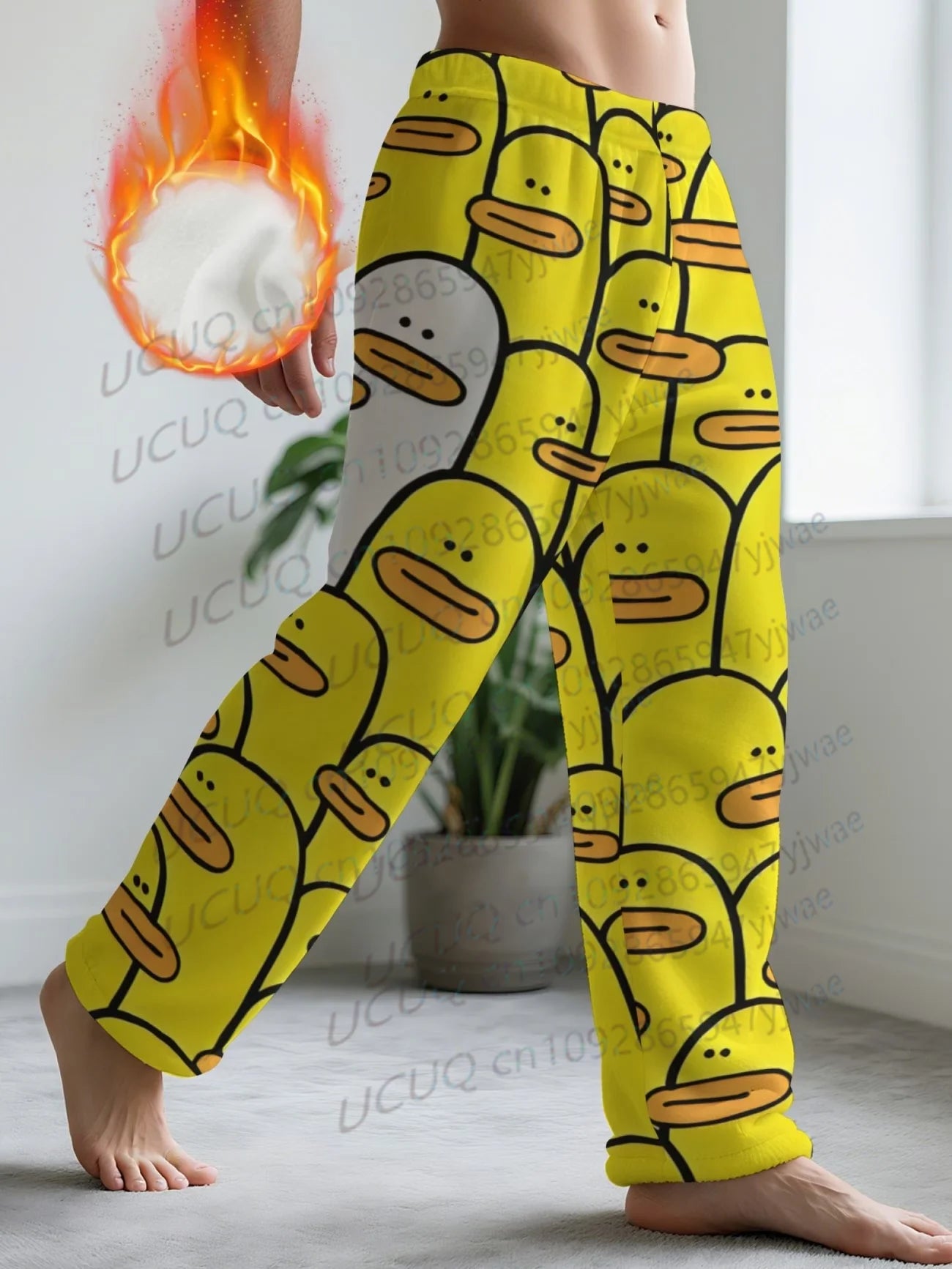 Autumn and Winter Men's Flannel Pajama Pants Pajama Pants Fleece Yellow Duck Print Pajama Women Sleep Pants