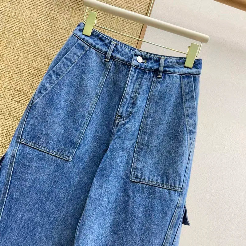 Women's jeans New low rise slim fit straight leg pants for summer 2026 pure cotton wide leg pants Multi pocket women's pants y2k