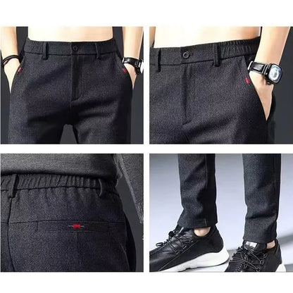 Men's Straight Leg Long Daily Pants Casual Straight Slim Fit Narrow Leg Trousers Stylish Male Suit Work Fashion Blue Gray Pants