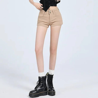 Summer Lady Fashion Thin Casual Denim Shorts Girls Korean Solid Mini Denim Pants Female Classic High Waist Short Jeans