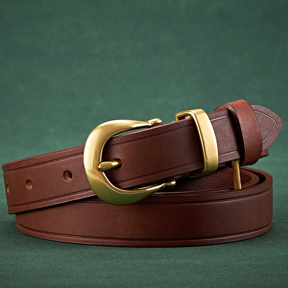 2.4cm Copper Buckle High Quality Cowskin Genuine Leather Belts for Women Luxury Female Belt For Jeans Simple Strap Waist Belt