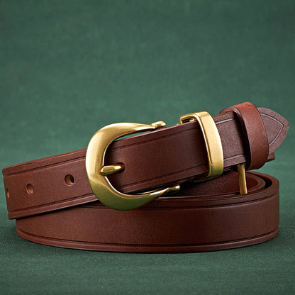 2.4cm Copper Buckle High Quality Cowskin Genuine Leather Belts for Women Luxury Female Belt For Jeans Simple Strap Waist Belt