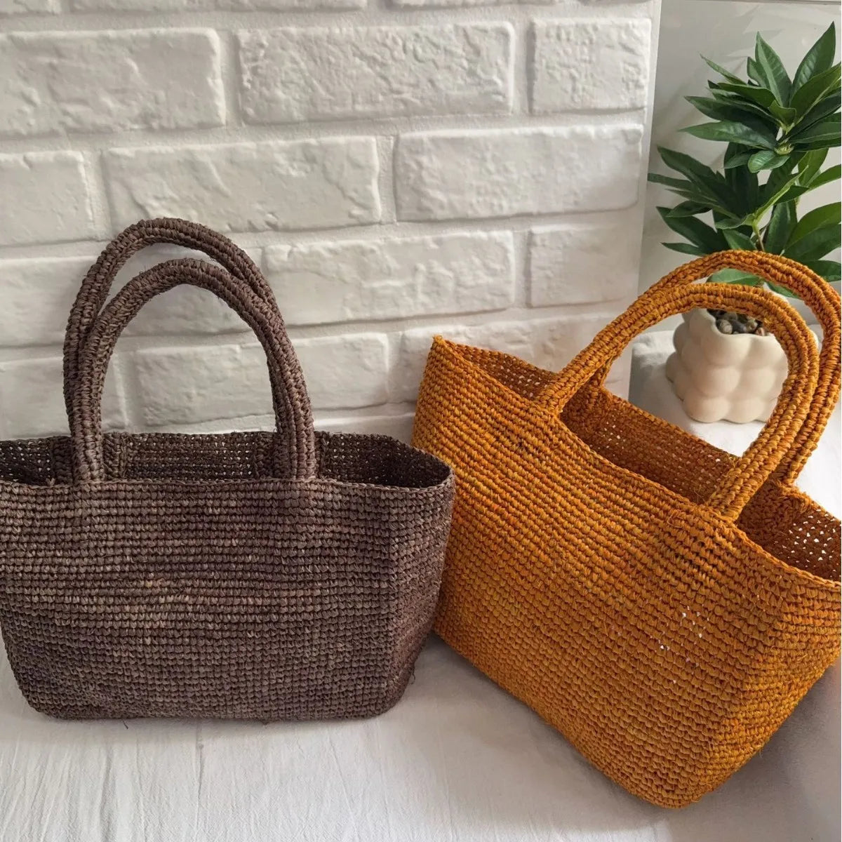 Handmade Raffia Straw Bags for Women Shoulder Bag Summer Woven Beach Bag NEW Natural Grass Handbag Vacation Shopper Tote Purses