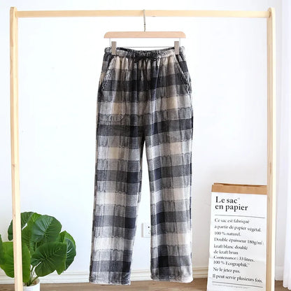 New Autumn and Winter Flannel Men's Pajama Pants Trousers Plus Velvet Thickened Lattice