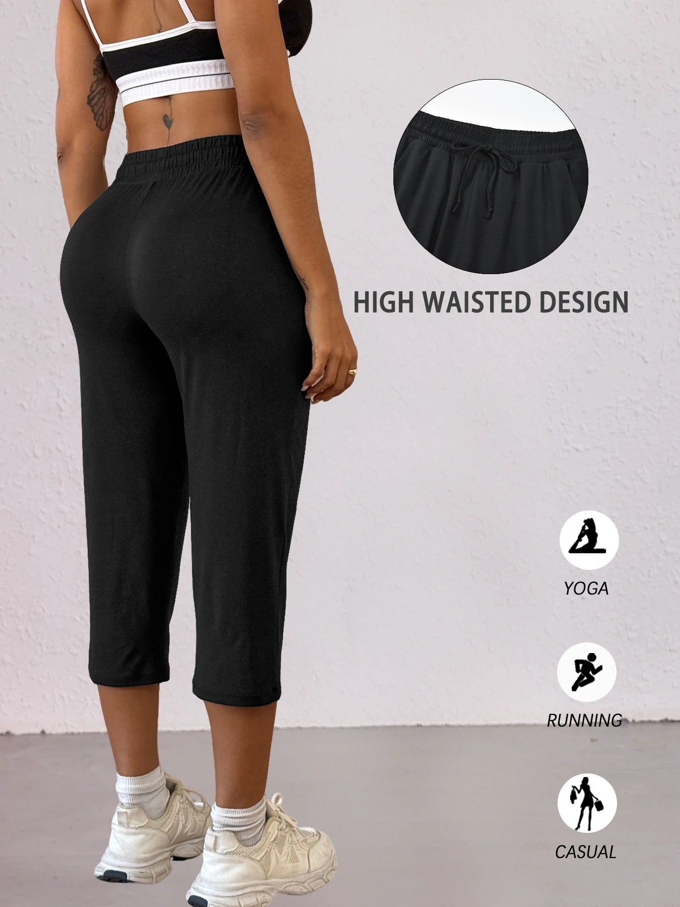 Women's Capri Yoga Pants Loose Soft Drawstring Workout Sweatpants Causal Lounge Pants with Pockets