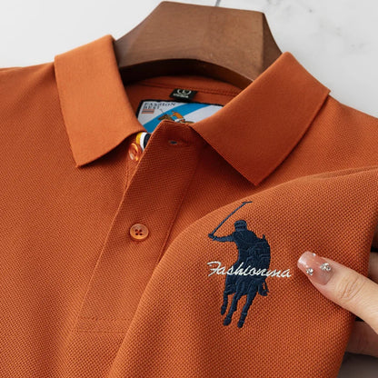 Luxury Embroidery Men's Polo Shirt Summer Thin Breathable 100%Cotton Black Navy Blue Lapel Short-Sleeved Tops Brand Clothing