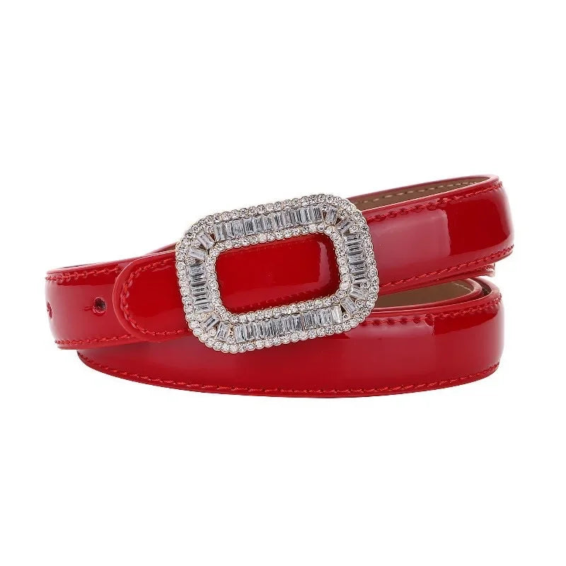 Rhinestone Buckle Women's Cowhide Belt Fashion Trend Luxury Design Jeans Accessories Gothic Retro Punk Leather Thin Waistband