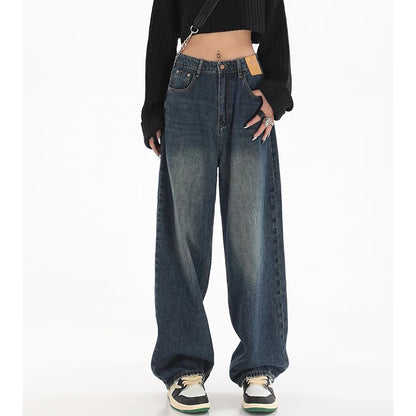 Female Classic Retro High Waist Baggy Jeans Women Korean Daily Straight Leg Denim Trousers Girls Comfortable Long Pants