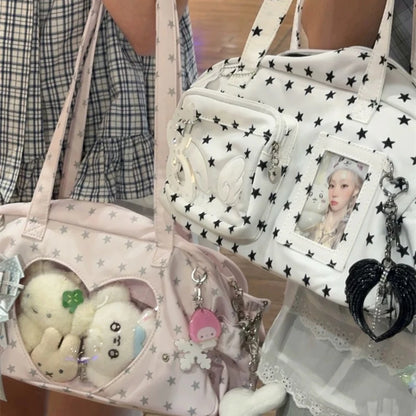 Transparent Women's Ita Bags Y2k Aesthetic All Match Star Print Fashion Ins Underarm Bag Sweet Kawaii Shoulder Handbags