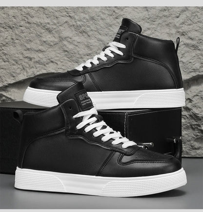 Men's Spring-Autumn New Style High-Top Canvas Shoes Trendy Height-Adding Lace-Up Multi-Functional White Sneakers Flat Shoes Men'