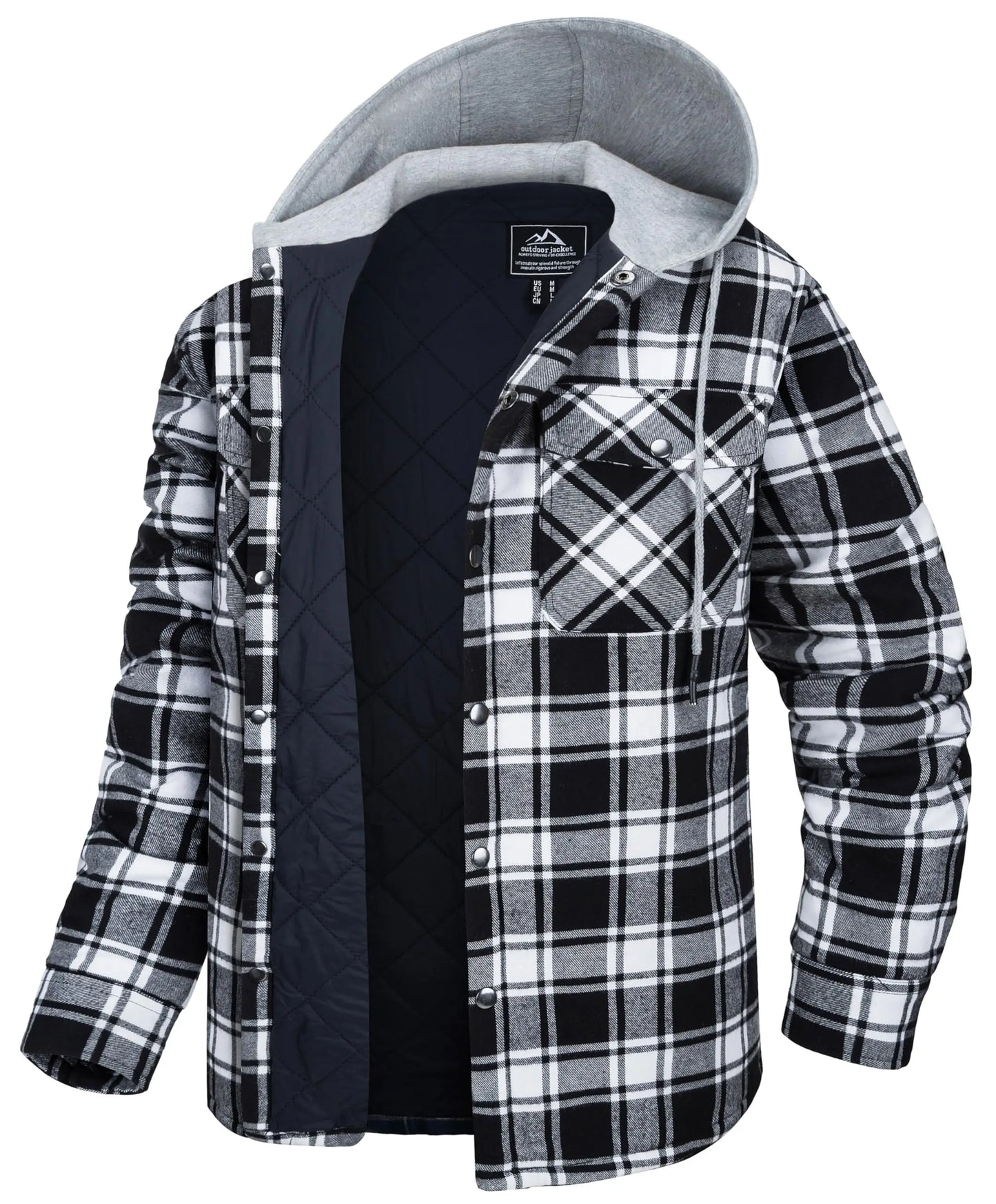 MAGCOMSEN Men's Hooded Flannel Jacket Cotton Autumn Winter Warm Coat Long Sleeve Plaid Shirt